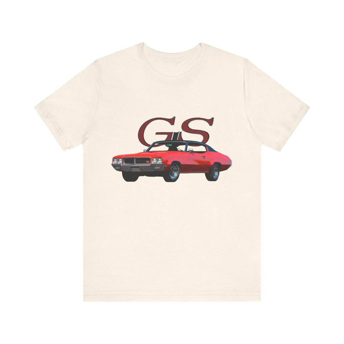 1970 Buick Gran Sport GS short sleeve tee with red car graphic on light fabric.