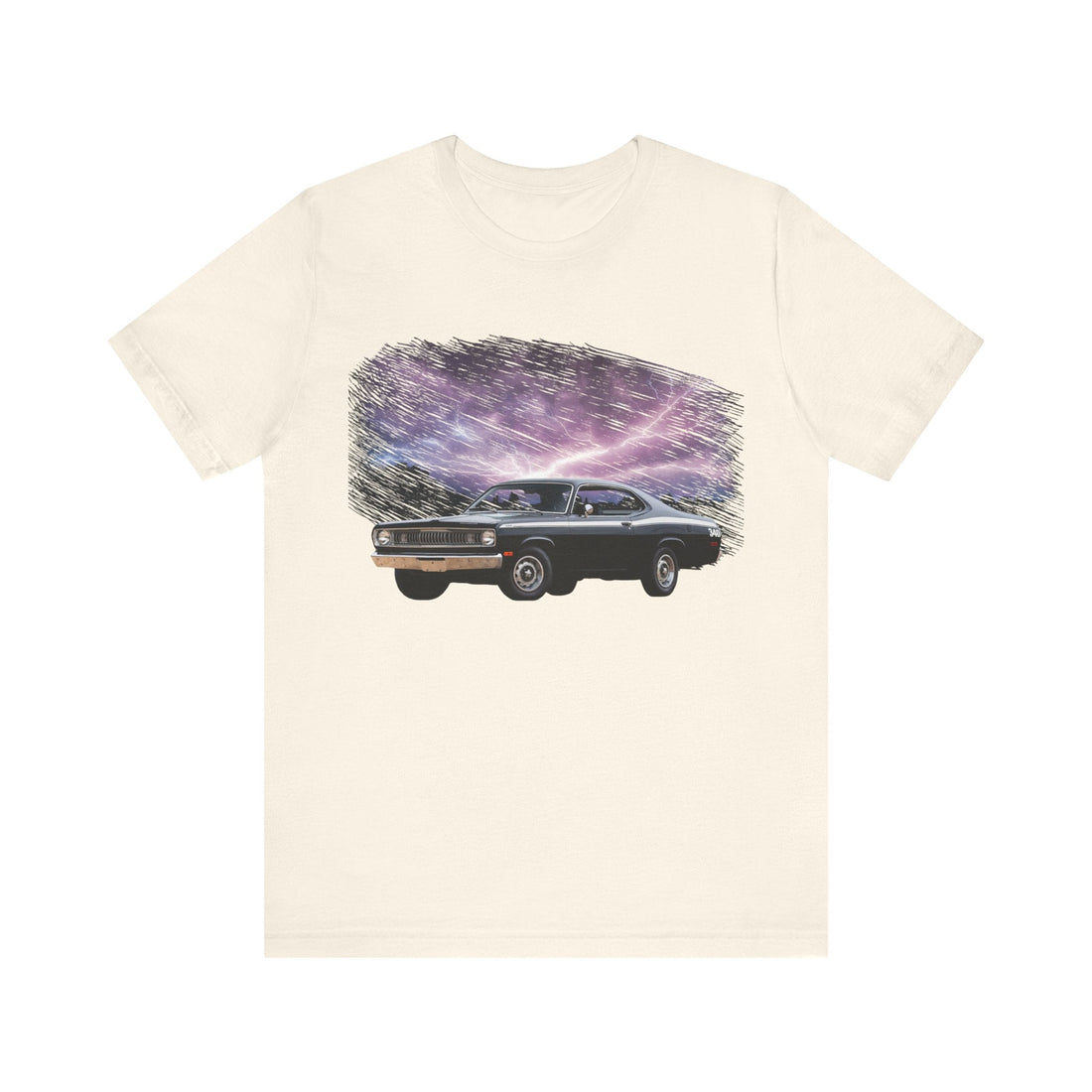 1972 Duster lightning series short sleeve tee with classic car design.