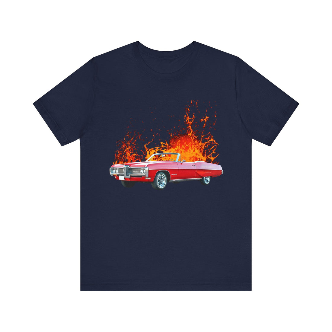 1968 Pontiac Bonneville lava series short sleeve tee featuring a fiery graphic.
