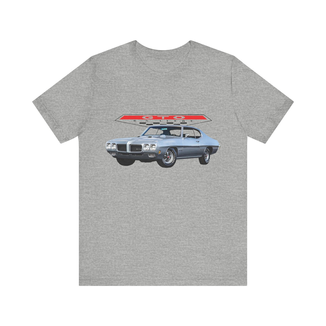 1970 Pontiac GTO Short Sleeve Tee in dark gray with classic car graphic.