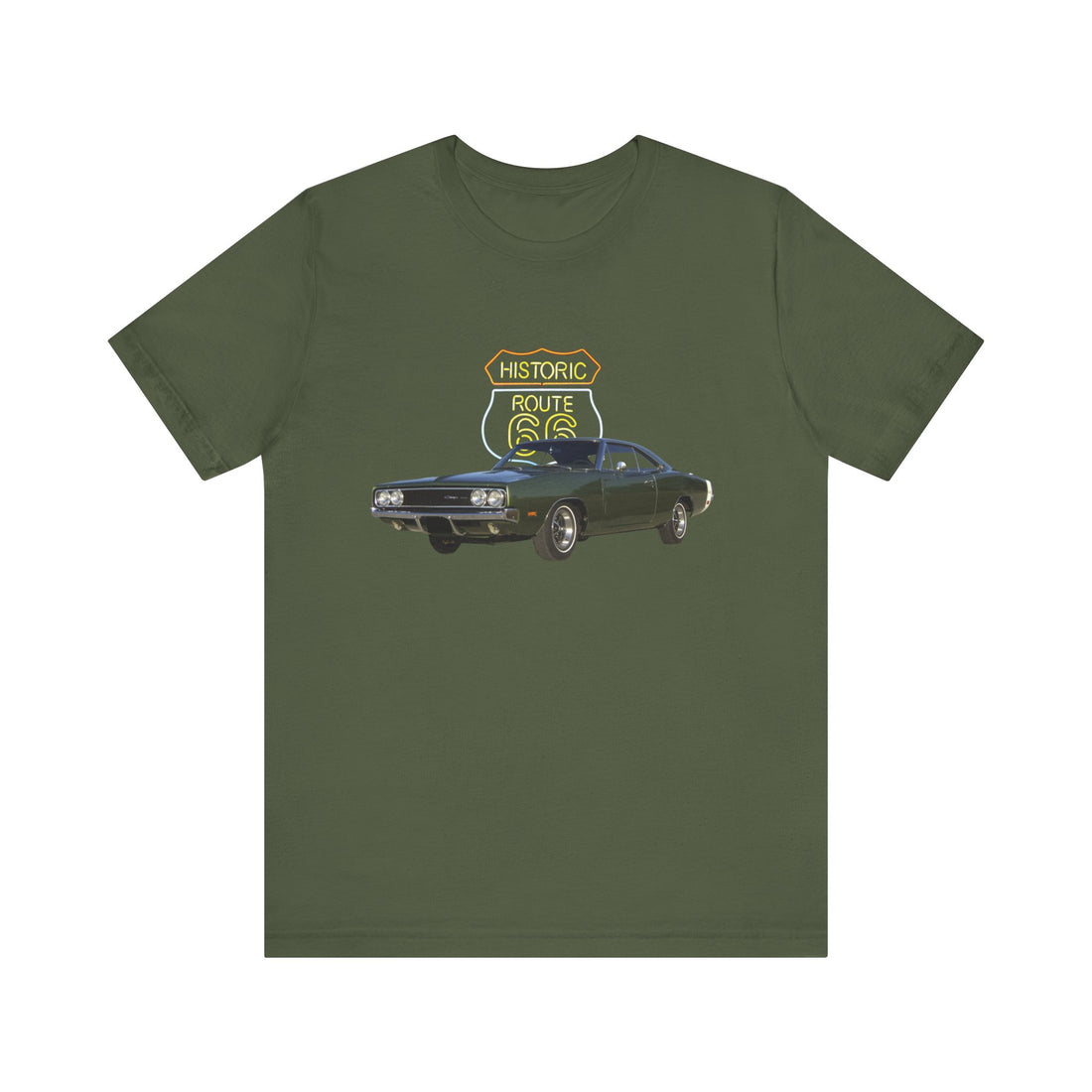 1969 Dodge Charger in our Route 66 in the dark series Short Sleeve T-Shirt