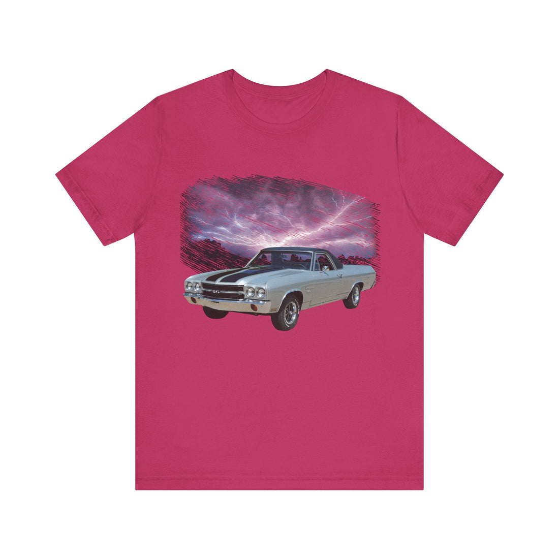 1970 El Camino SS lightning series short sleeve tee, unisex, lightweight cotton.