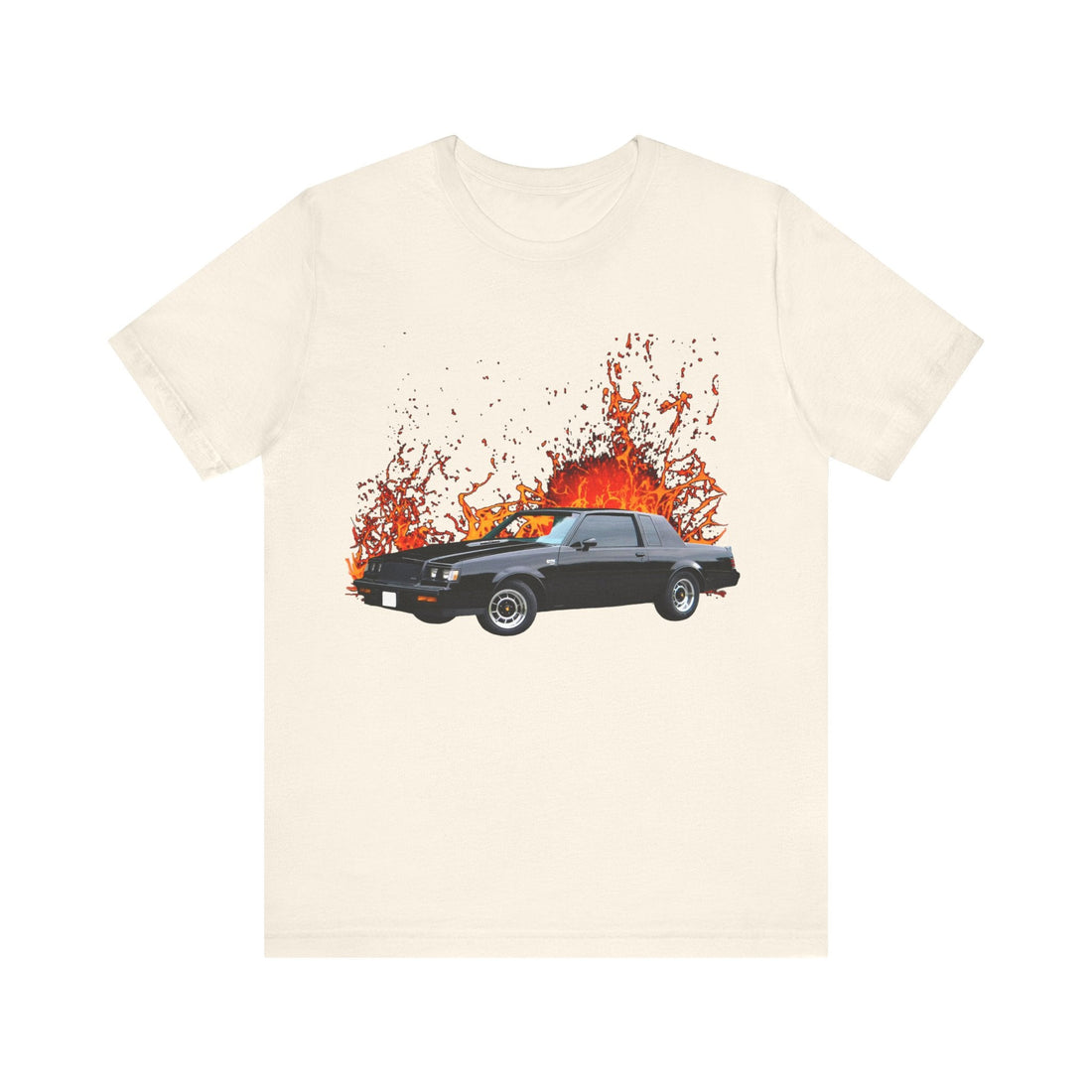 1987 Buick Grand National lava series short sleeve tee with fiery car graphic.