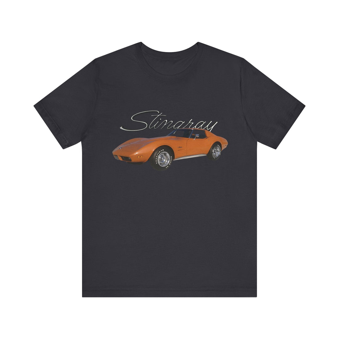 1974 Corvette Stingray short sleeve tee featuring classic vehicle graphic.