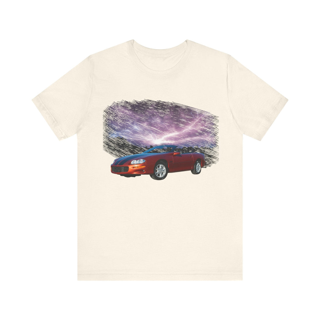 2002 Z28 Camaro lightning series short sleeve tee with car graphic.