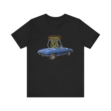 1966 Chevy Corvette in our Route 66 in the dark series Short Sleeve T-Shirt