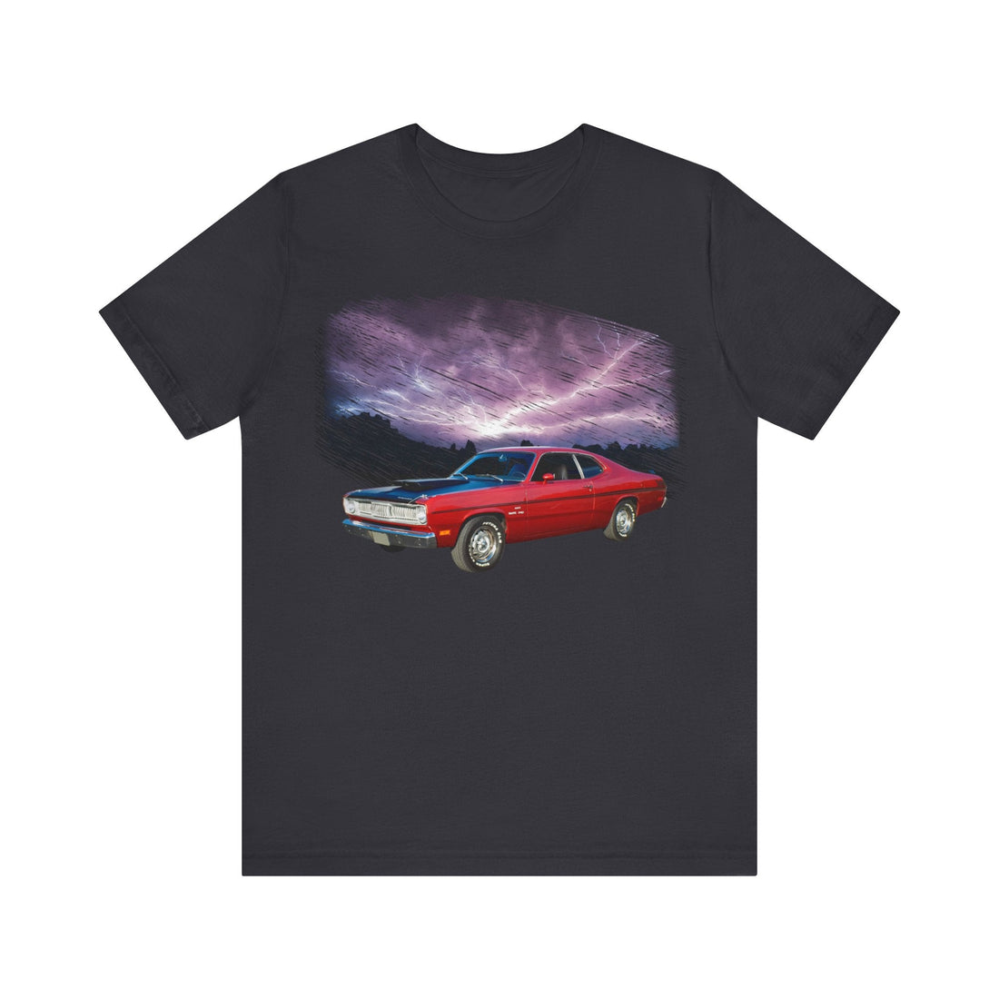 1970 Duster lightning series short sleeve tee with classic car design.