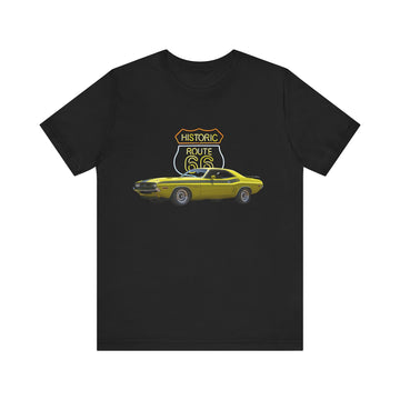 1971 Dodge Challenger in our Route 66 in the dark series Short Sleeve T-Shirt