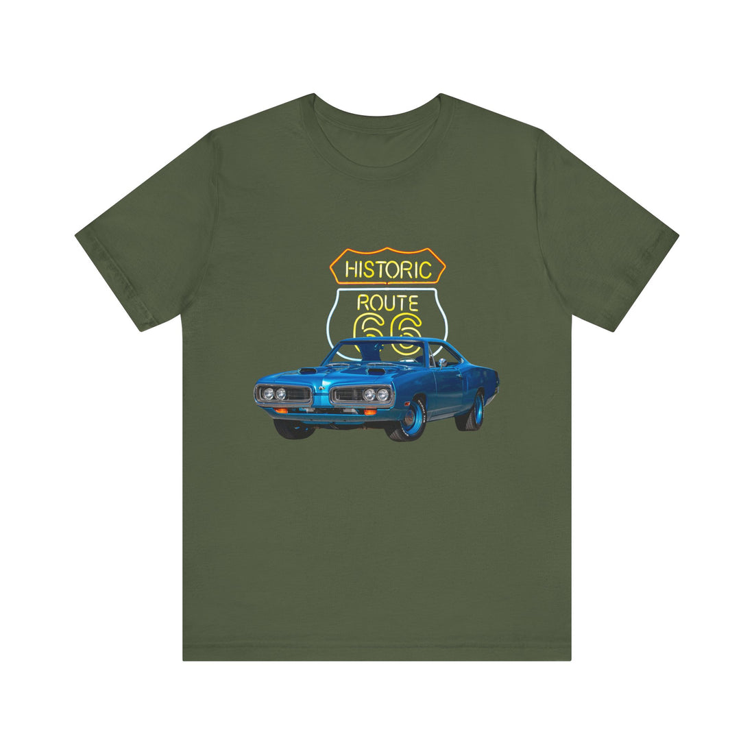 1970 Dodge Super Bee in our Route 66 in the dark series Short Sleeve T-Shirt