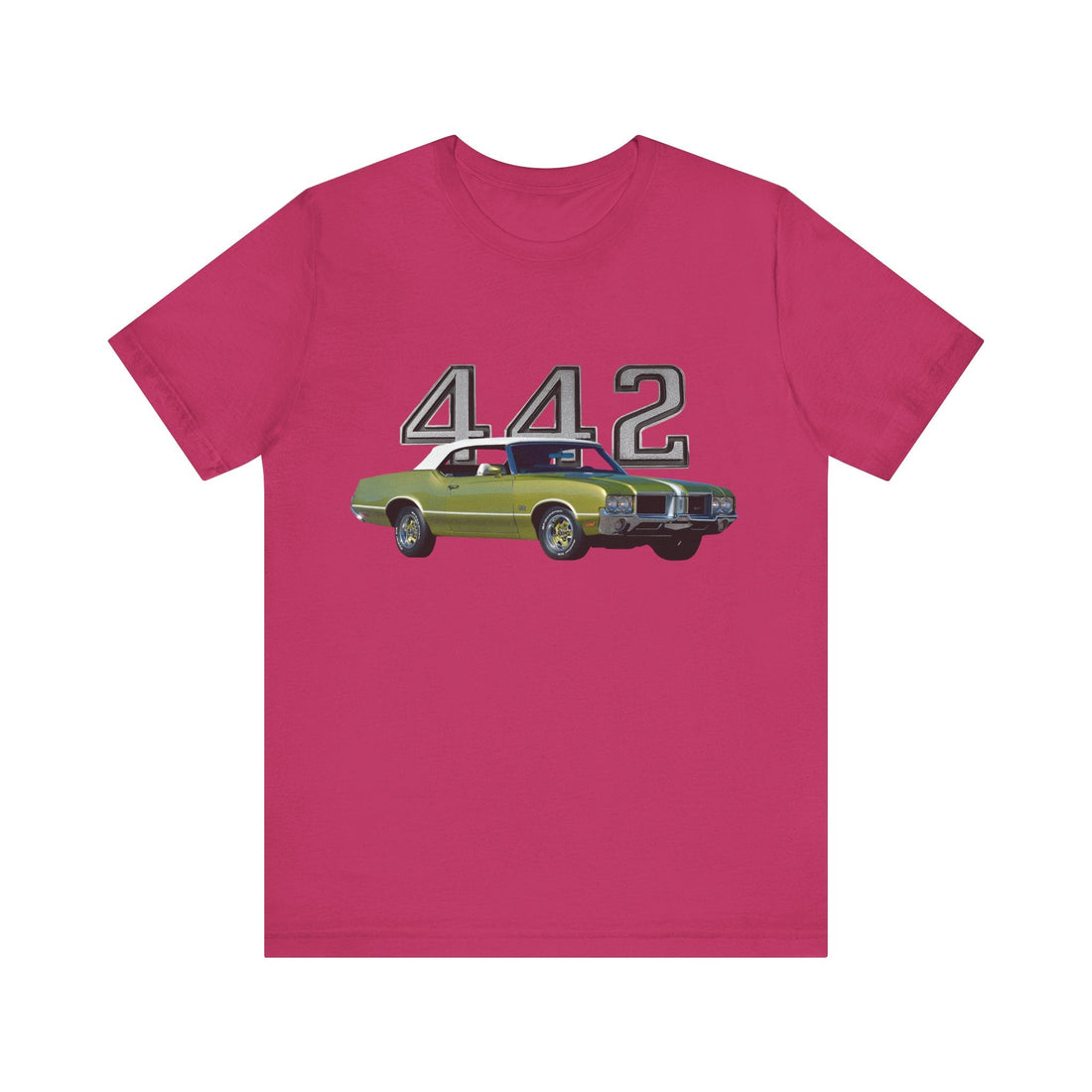 1971 Olds Cutlass 442 Short Sleeve Tee with car graphic and "442" text.