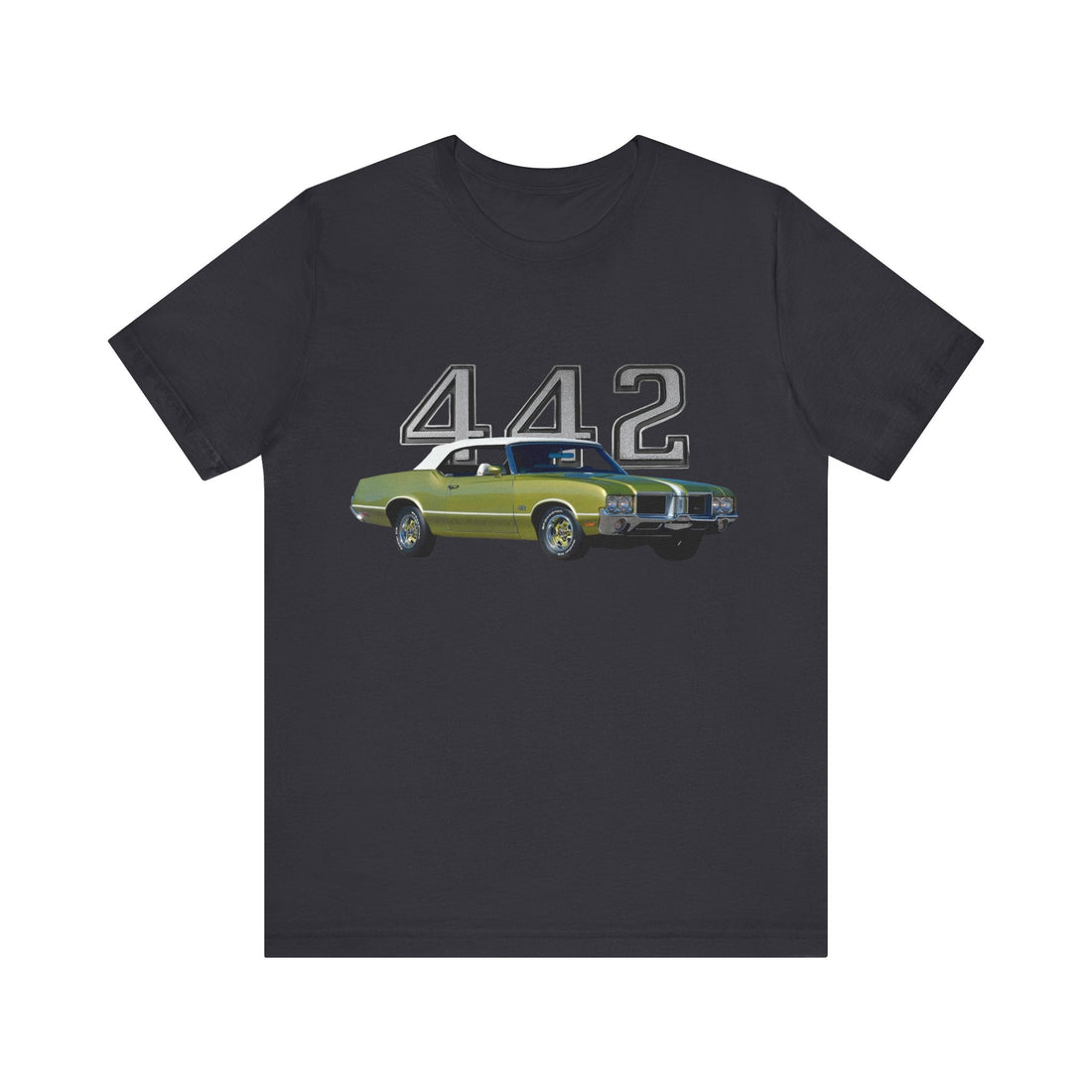 1971 Olds Cutlass 442 Short Sleeve Tee with car graphic and "442" text.