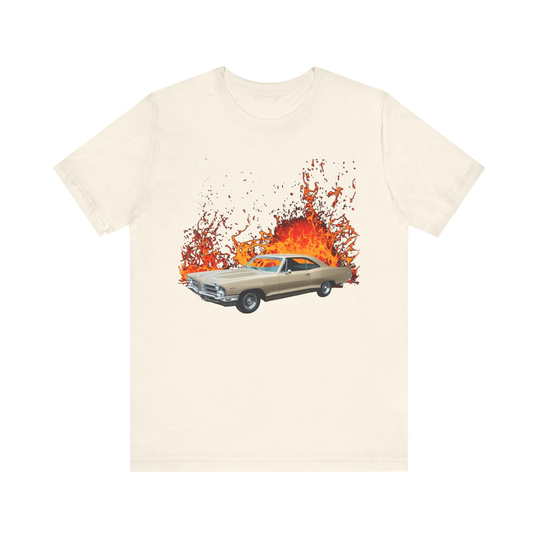 1965 Pontiac Catalina lava series short sleeve tee in black with vibrant flame graphics.