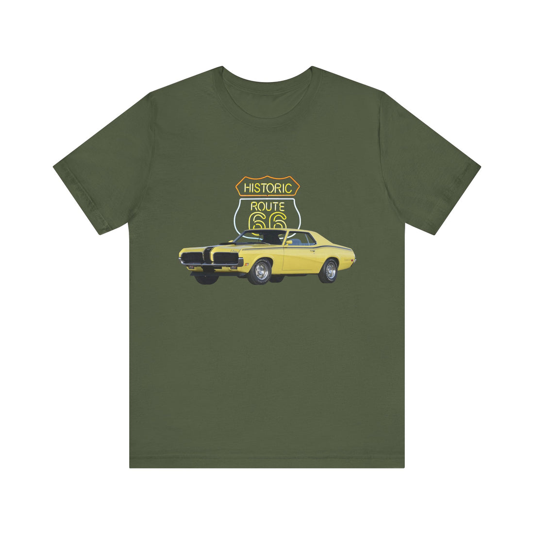 1970 Mercury Cougar Eliminator in our Route 66 in the dark series Short Sleeve T-Shirt