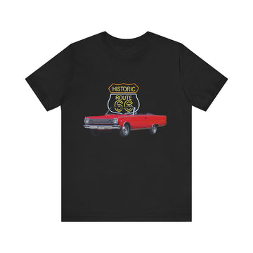 1966 Plymouth Satellite in our Route 66 in the dark series Short Sleeve T-Shirt