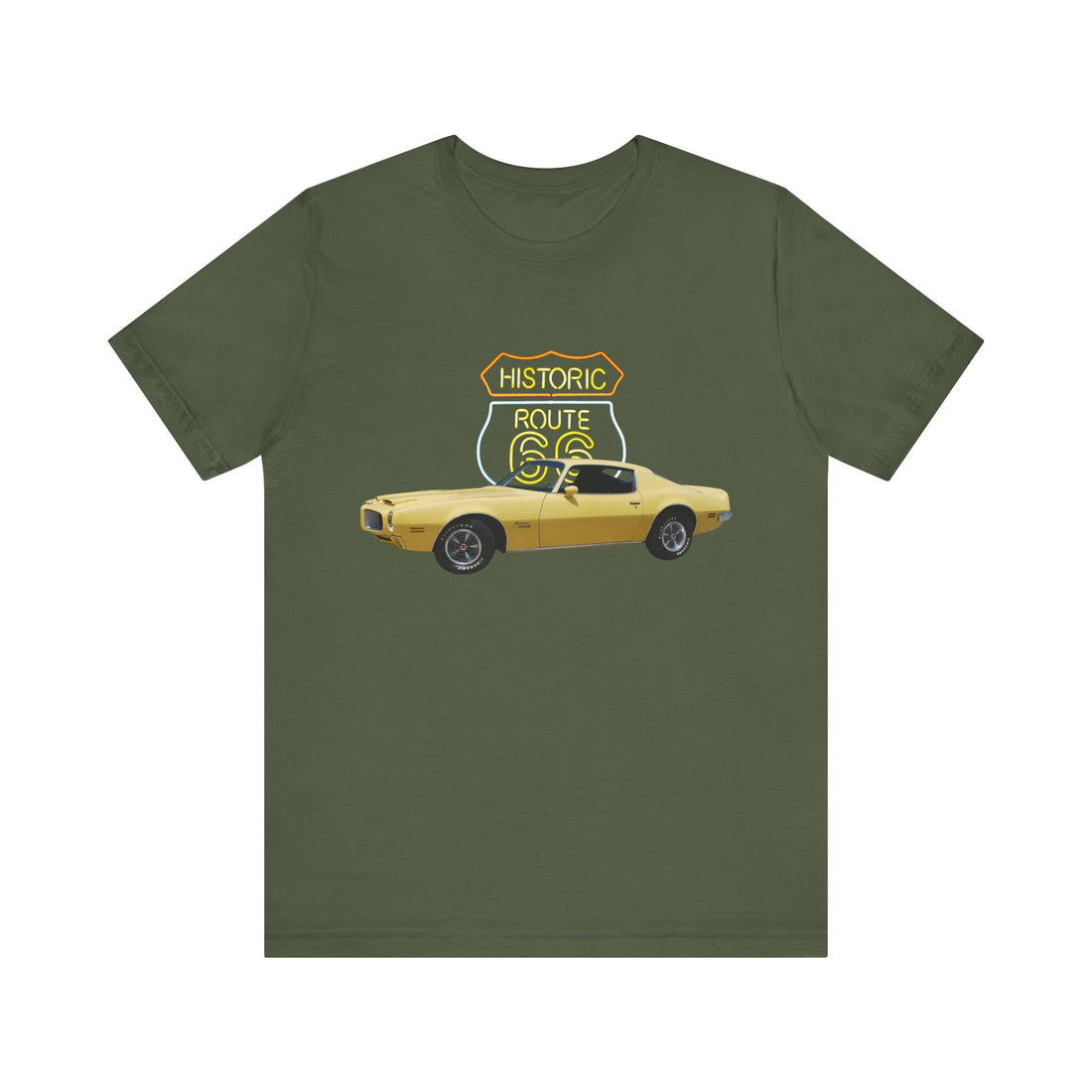 1970 Pontiac Formula Firebird in our Route 66 in the dark series Short Sleeve T-Shirt