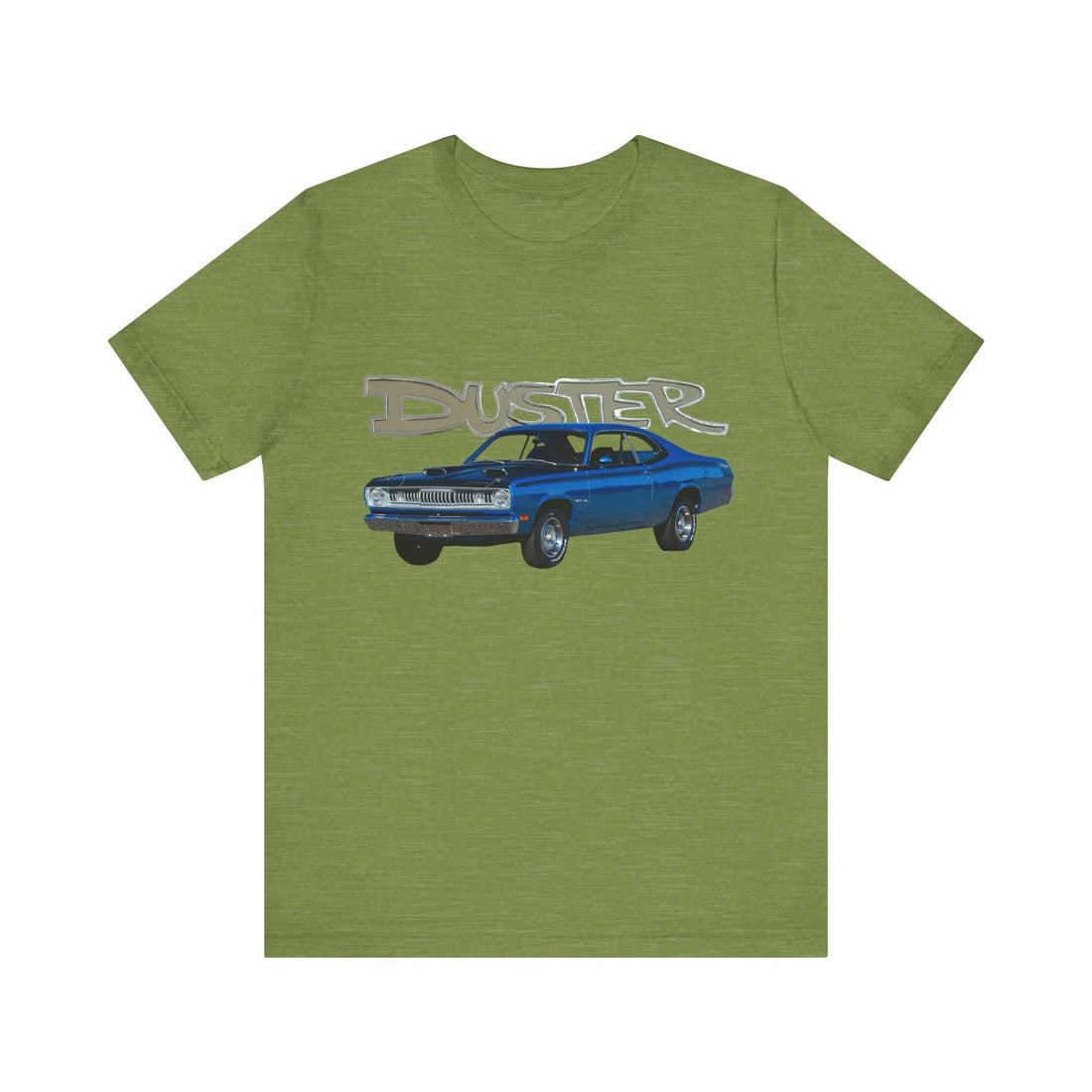 1970 Duster Short Sleeve Tee with vintage blue Plymouth car graphic.