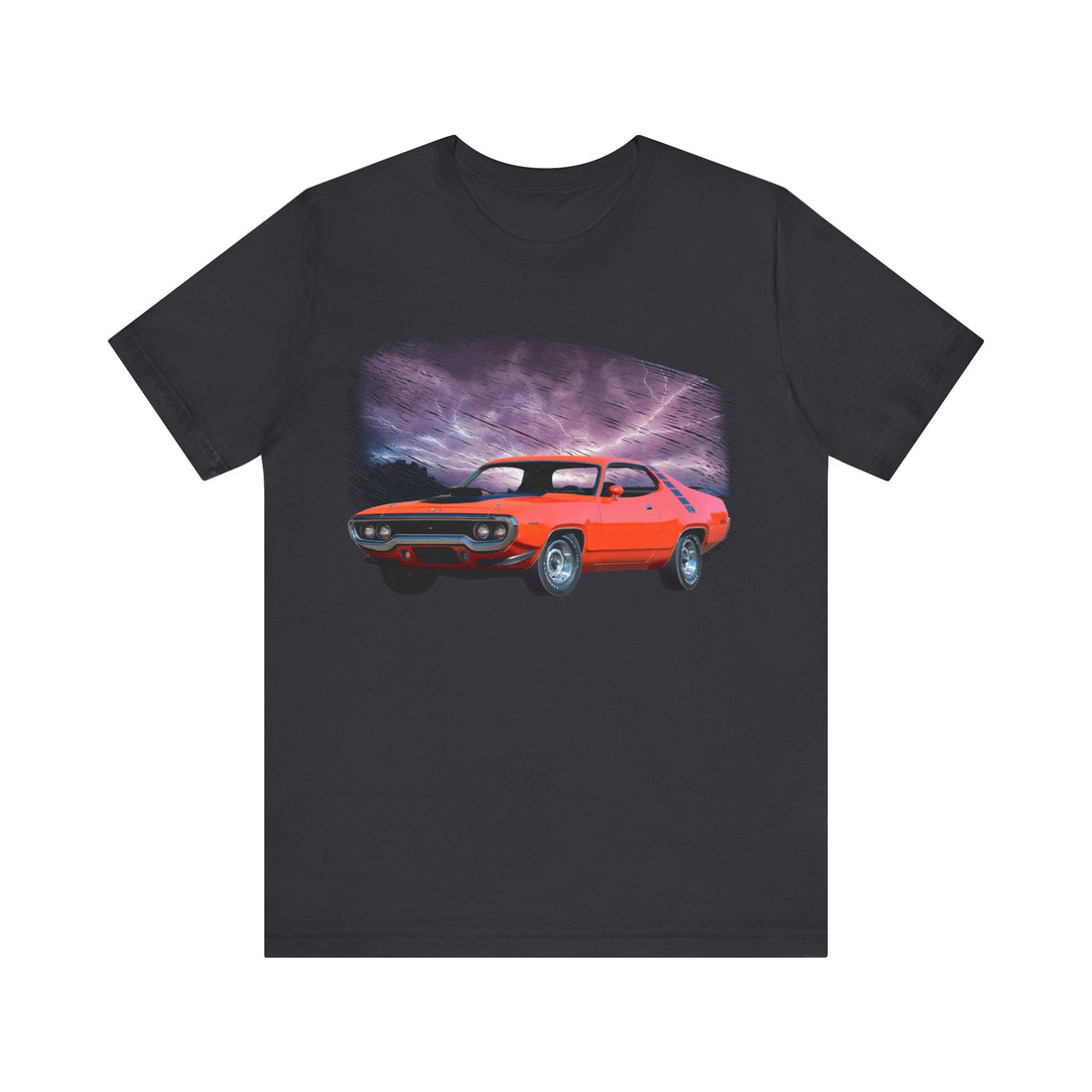 1971 Road Runner in lightning series short sleeve tee with vintage car graphic.