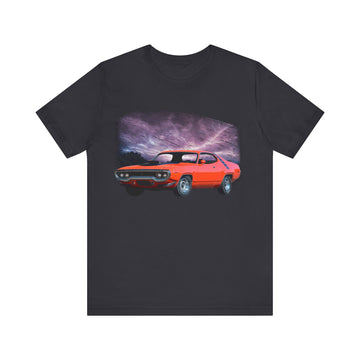 1971 Road Runner in lightning series short sleeve tee with vintage car graphic.