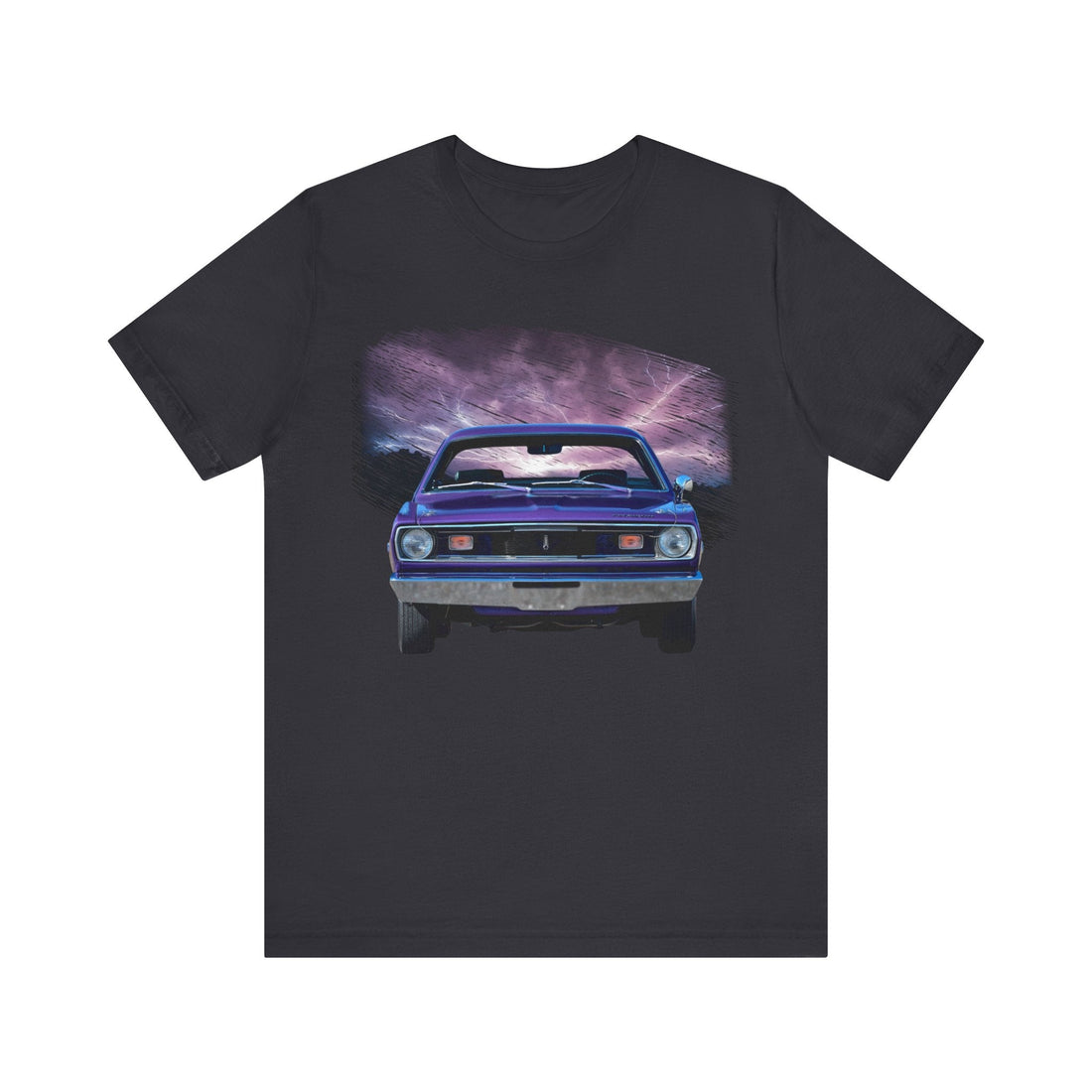 1970 Duster lightning series short sleeve tee with car design.