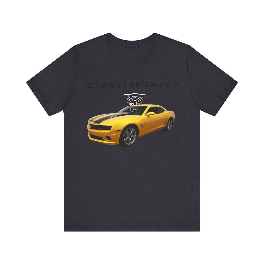 2010 Chevy Camaro Bumblebee Short Sleeve Tee with graphic print on chest.