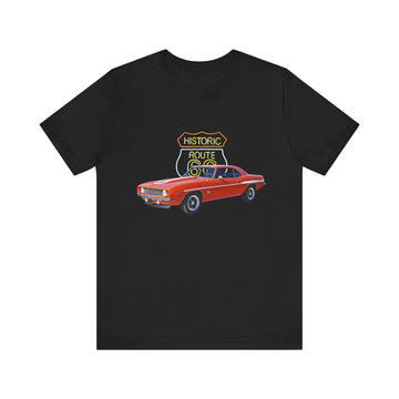 1969 Chevy Camaro in our Route 66 in the dark series Short Sleeve T-Shirt