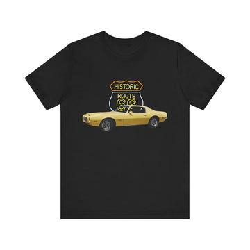 1970 Pontiac Formula Firebird in our Route 66 in the dark series Short Sleeve T-Shirt
