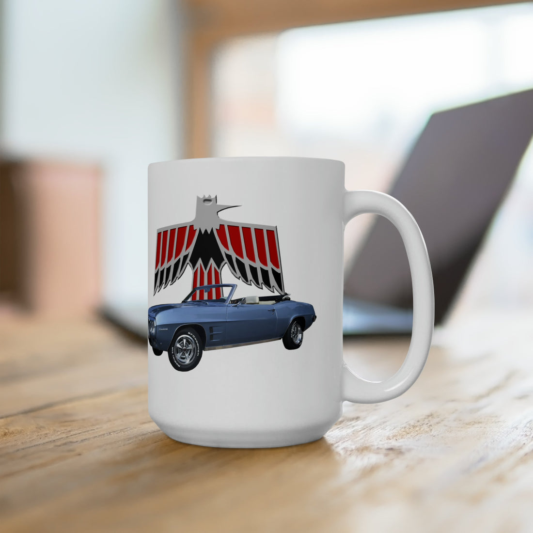 1969 Firebird 15oz ceramic mug with vintage car graphic, dishwasher and microwave safe.