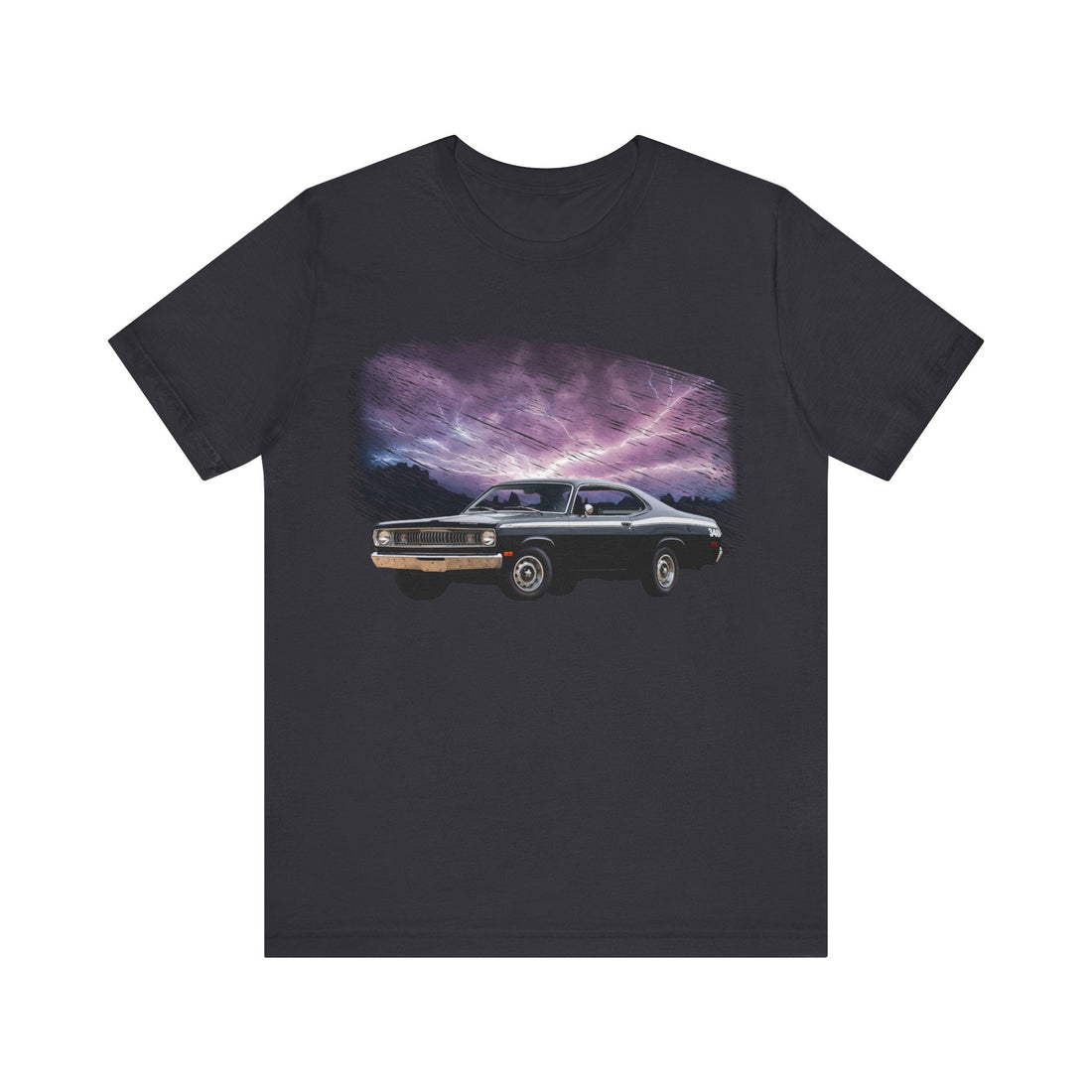 1972 Duster lightning series short sleeve tee with classic car design.