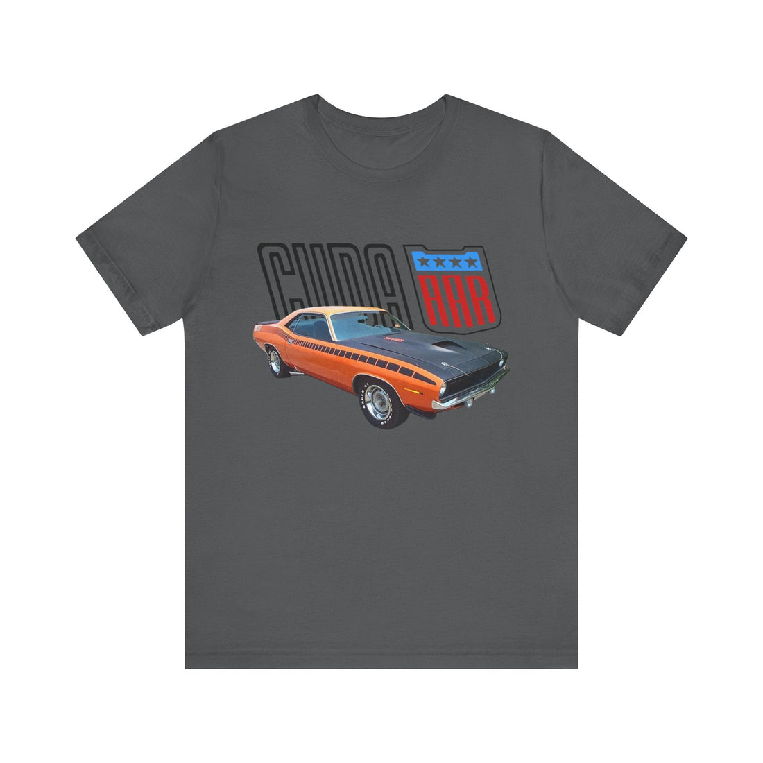 Vintage 1970 AAR Cuda short sleeve tee with classic car graphic.