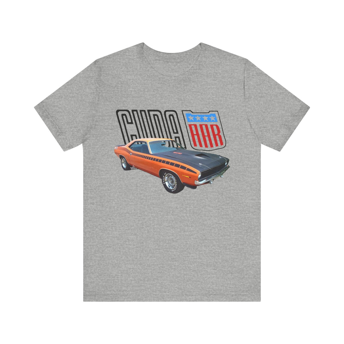 Vintage 1970 AAR Cuda short sleeve tee with classic car graphic.