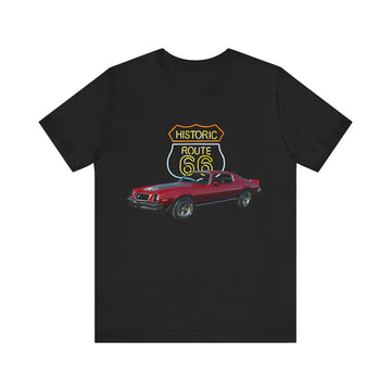 1974 Chevy Camaro Z28 in our Route 66 in the dark series Short Sleeve T-Shirt
