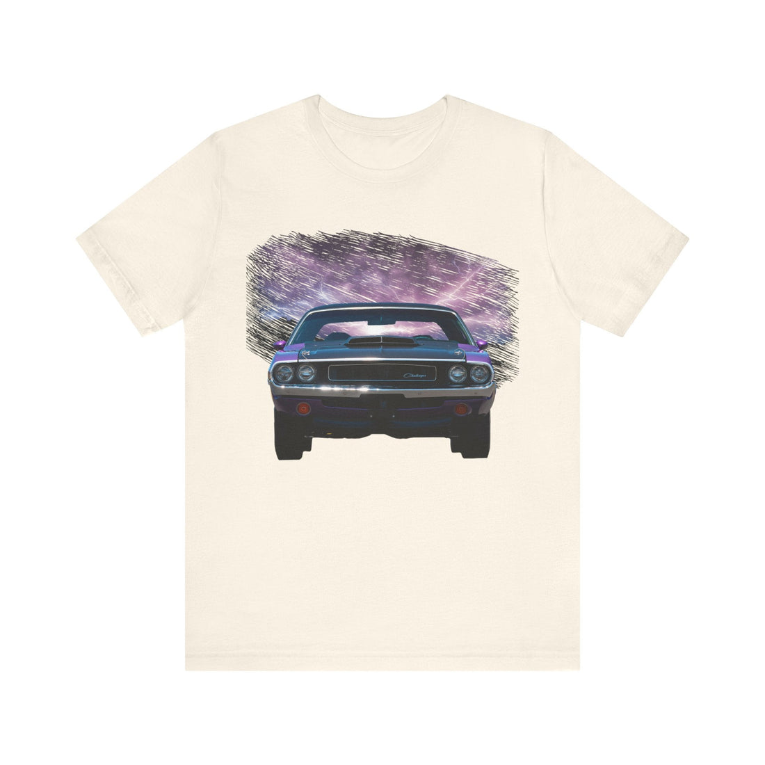 1970 Challenger TA lightning series short sleeve tee with classic car graphic.