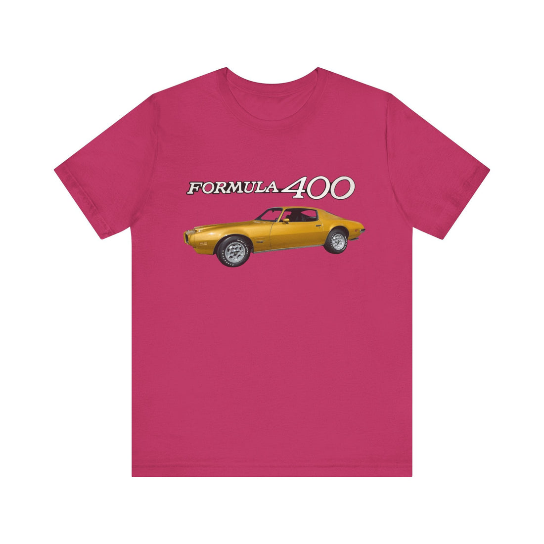 1971 Pontiac Formula Firebird Short Sleeve Tee featuring vintage car graphic on black fabric.