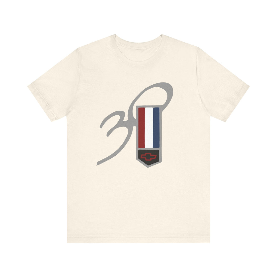 30th Anniversary Chevy Camaro Emblem short sleeve tee with classic emblem design on soft black fabric.