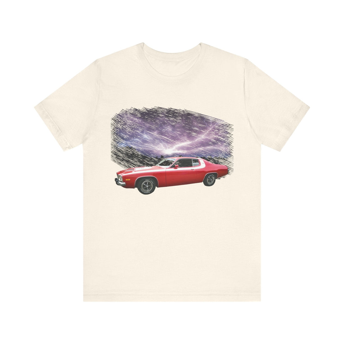 1973 Road Runner lightning series short sleeve tee featuring red car graphic.