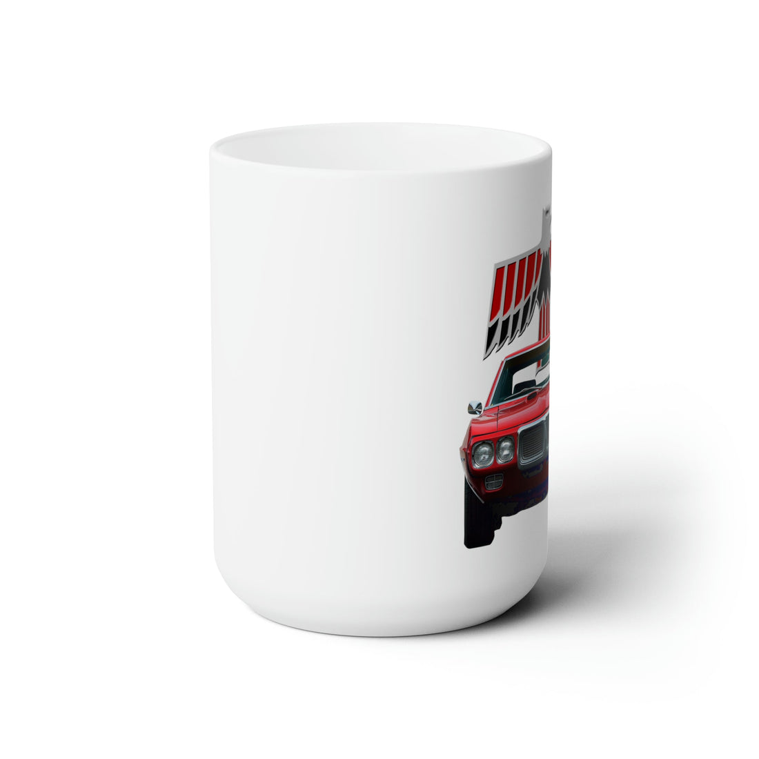 1969 Firebird 15oz ceramic mug with classic car design, microwave and dishwasher safe.
