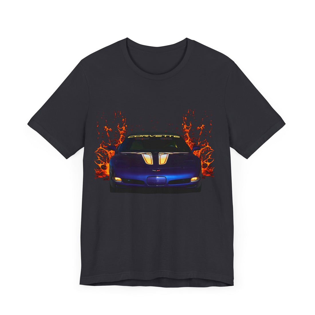 1998 Chevy Corvette Pace Car lava series short sleeve tee with fiery design.