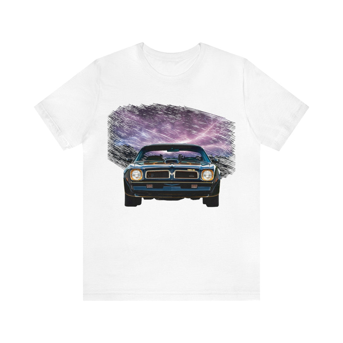 1976 Pontiac Trans AM SE lightning series short sleeve tee, classic unisex design, lightweight soft cotton.