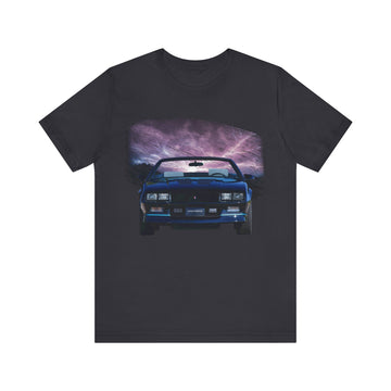 1988 Camaro IROC-Z Z28 lightning series short sleeve tee with car graphic design.