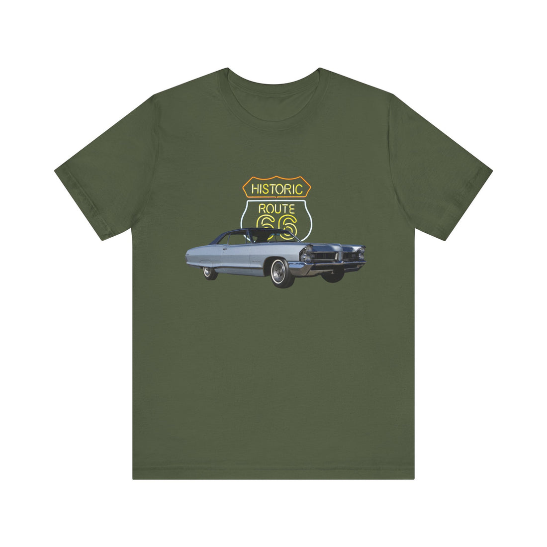 1965 Pontiac Grand Prix in our Route 66 in the dark series Short Sleeve T-Shirt