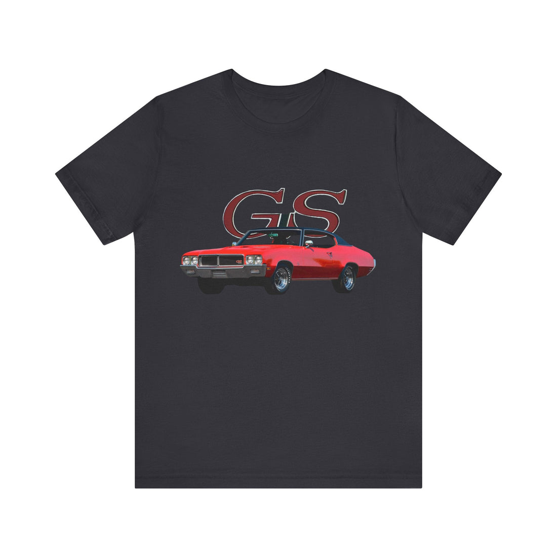 1970 Buick Gran Sport GS short sleeve tee with red car graphic on light fabric.