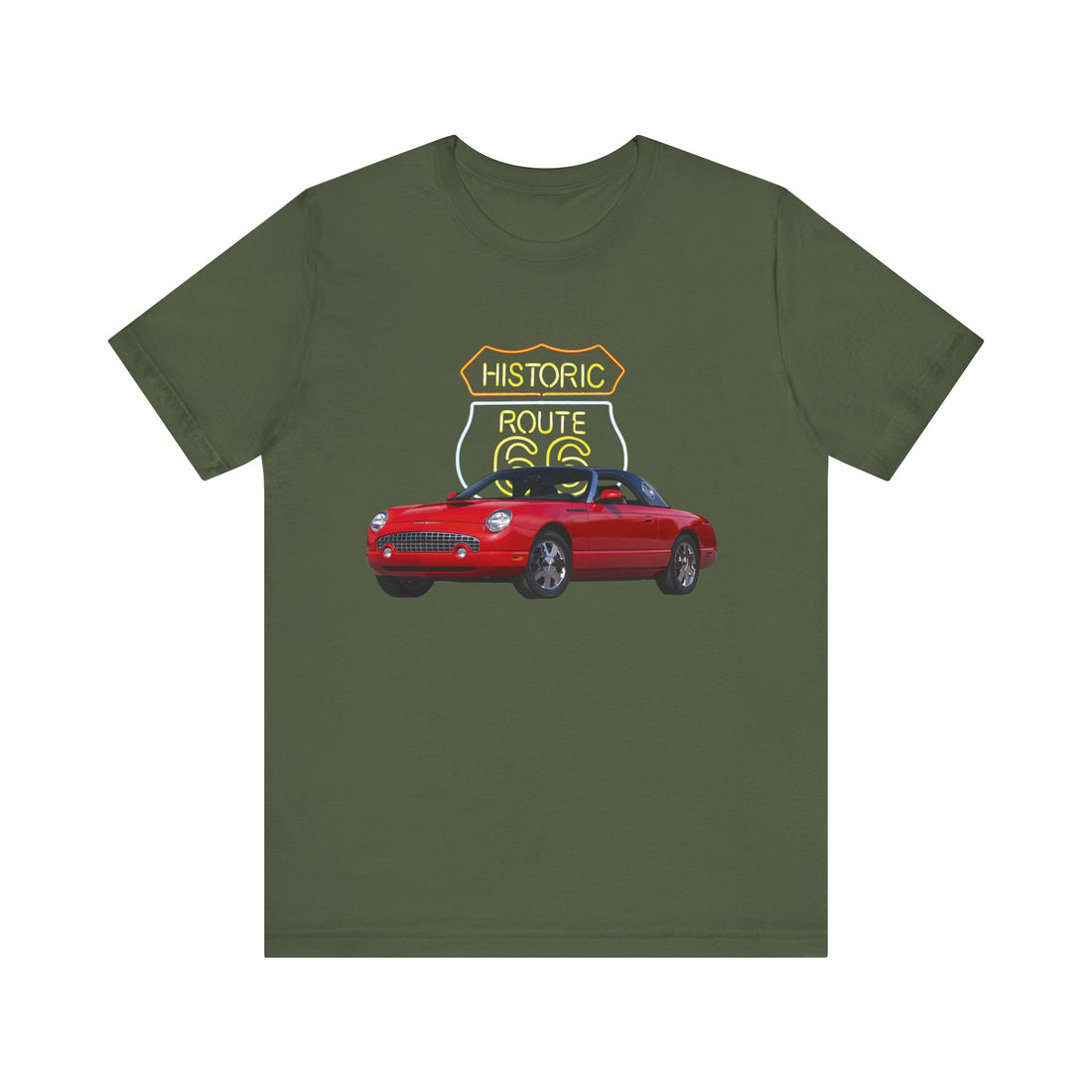 2002 Ford T-Bird in our Route 66 in the dark series Short Sleeve T-Shirt