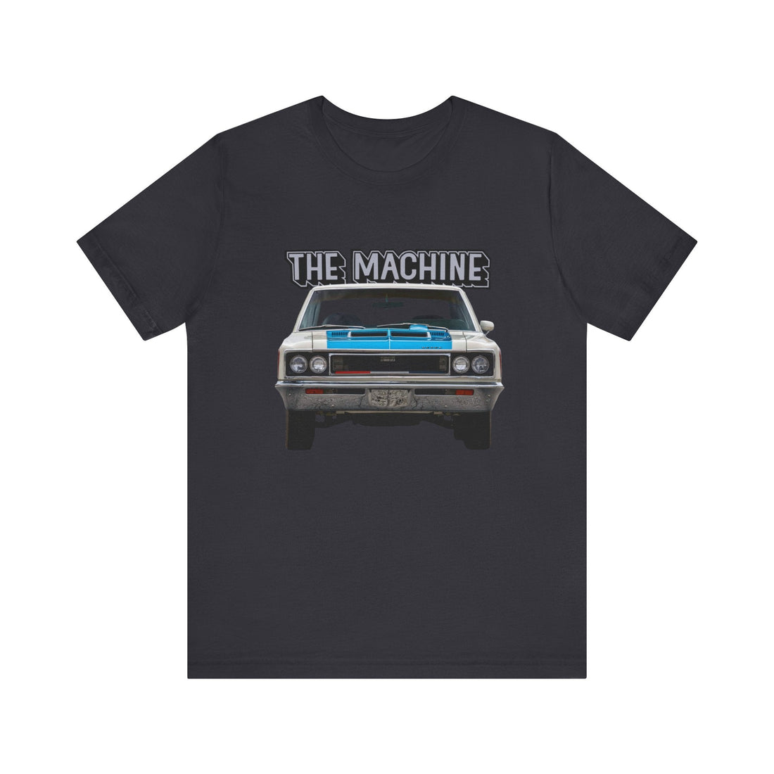 1970 AMC Rebel The Machine short sleeve tee with vintage car graphic design.