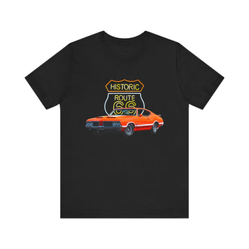 1970 Olds 442 in our Route 66 in the dark series Short Sleeve T-Shirt