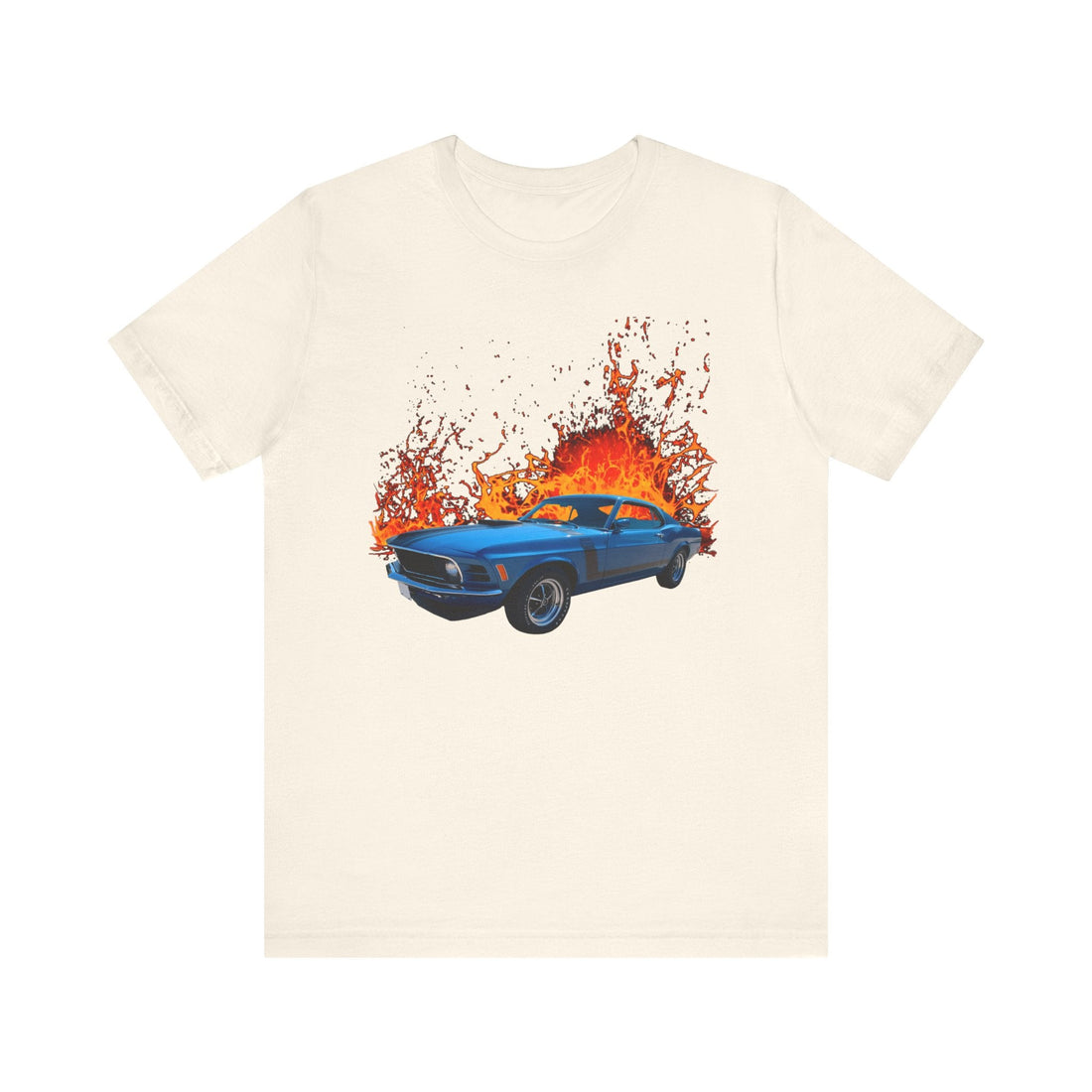 1970 302 Mustang lava series short sleeve tee featuring classic car graphic.