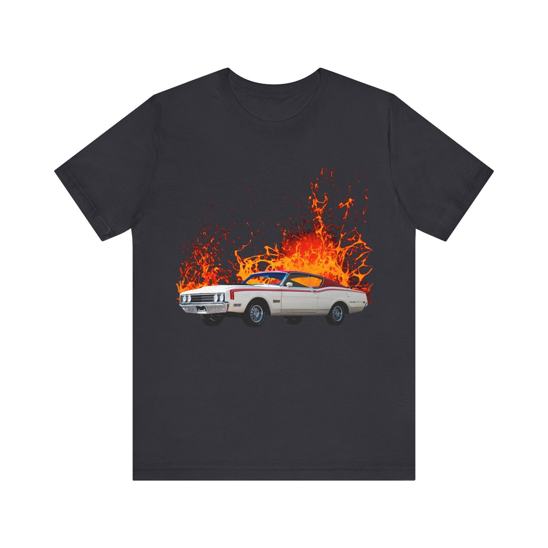 1969 Mercury Cyclone Spoiler lava series short sleeve tee with vibrant car design.