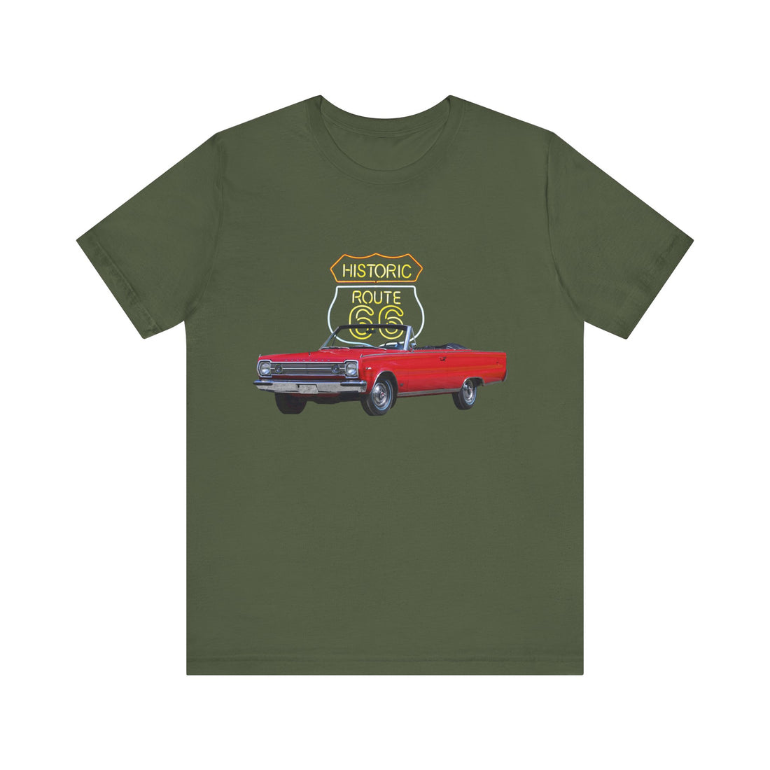 1966 Plymouth Satellite in our Route 66 in the dark series Short Sleeve T-Shirt