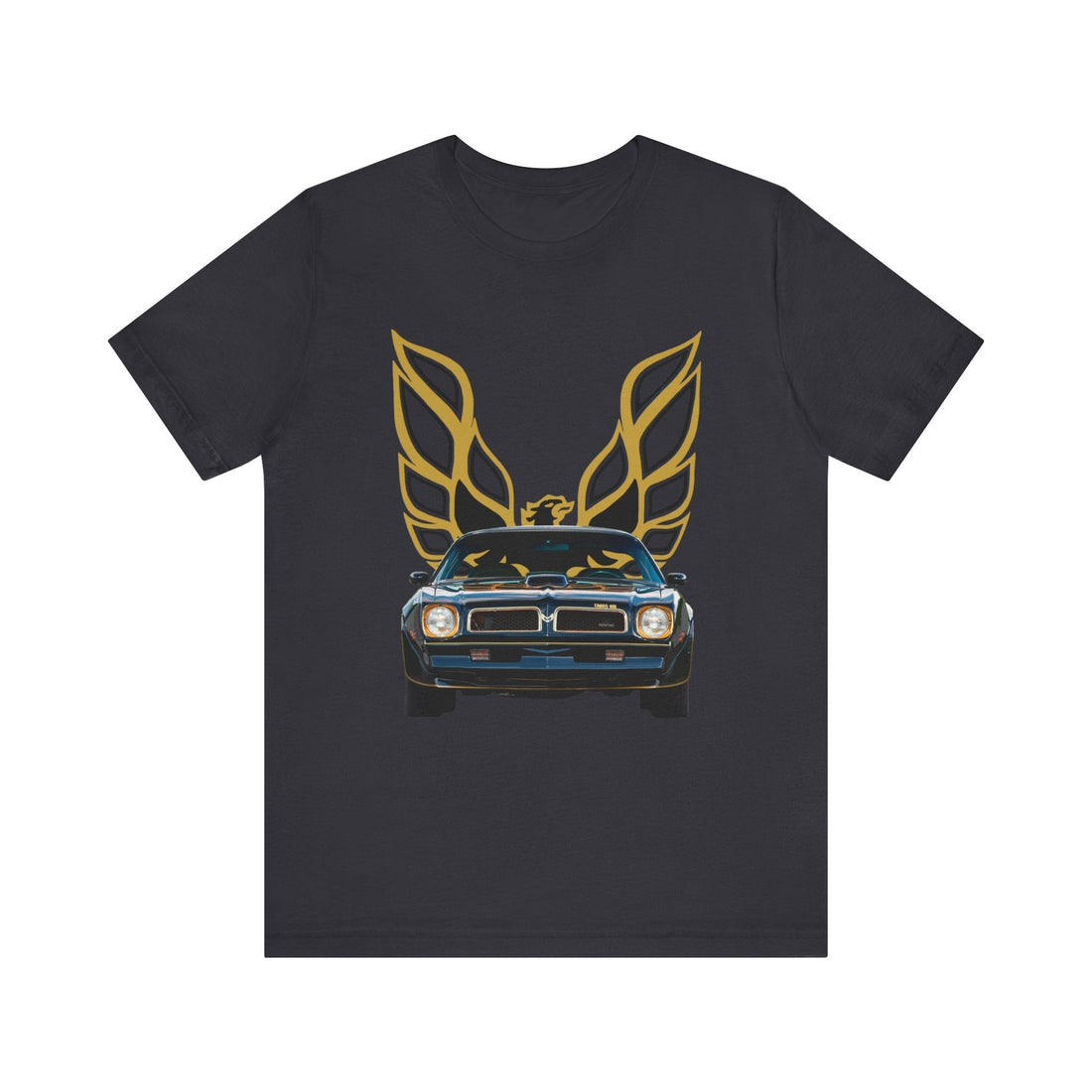 1976 Pontiac Firebird Trans AM SE Short Sleeve Tee with car graphic design, soft cotton fabric.