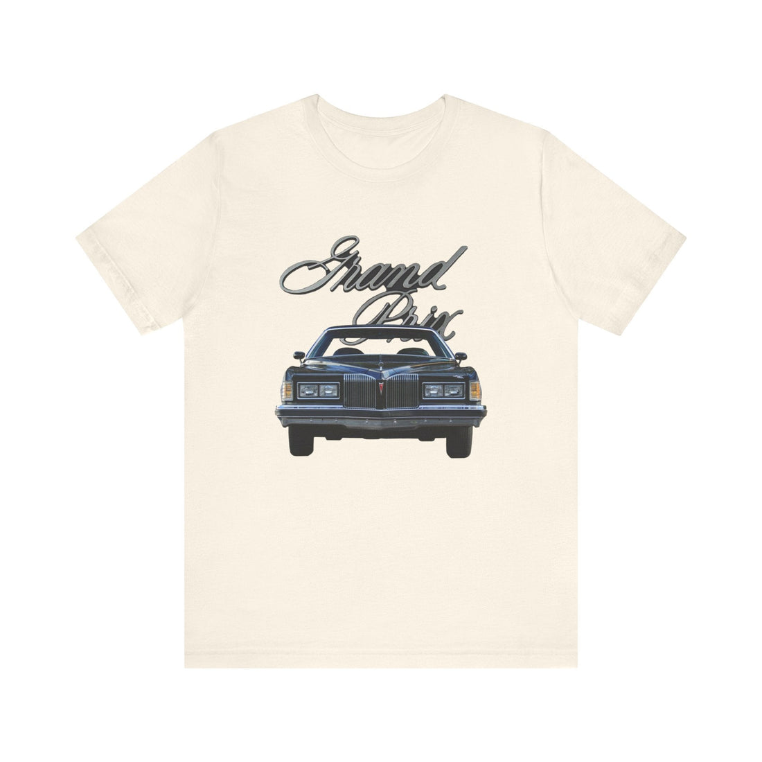 1976 Pontiac Grand Prix Short Sleeve Tee with car graphic design, classic unisex fit.