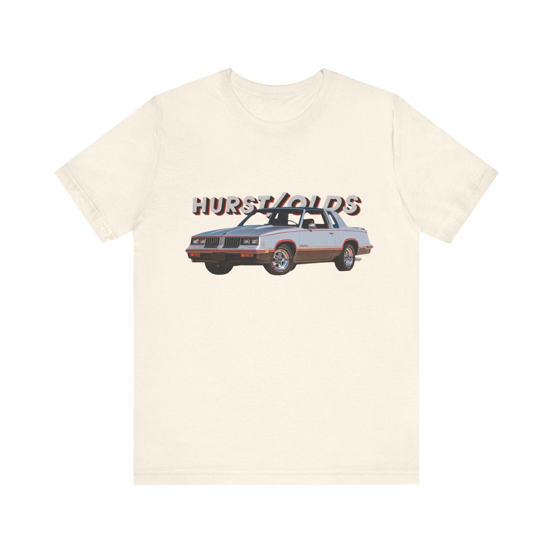 1984 Hurst Olds Cutlass 442 short sleeve tee with classic car graphic design.